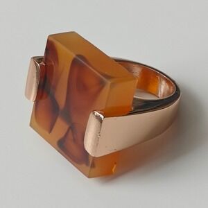 Anne Klein New Gold Tone Statement Ring Tortoiseshell Square Resin Stl with Box